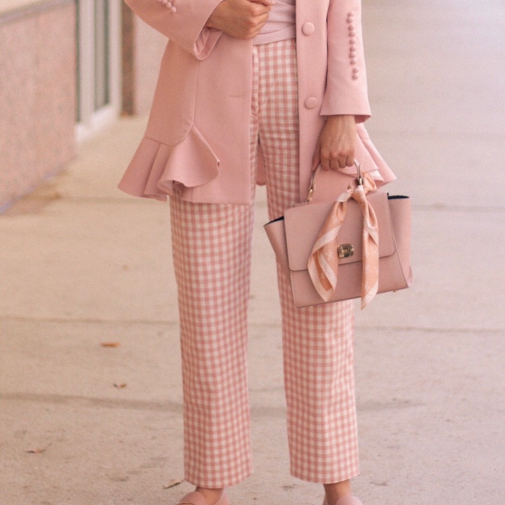 Pink And Off-White Checkered Gingham Pants
